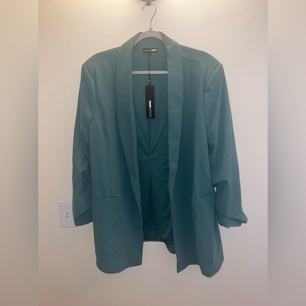 Fashion Nova The Celine Blazer Sage Green Open Front‎ Jacket – Size 2X NWT - Picture 1 of 9